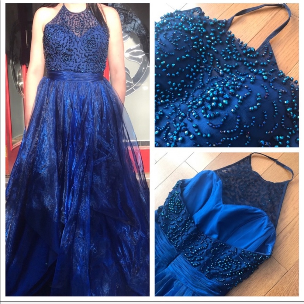 Sherri Hill Navy Blue Beaded Prom Dress